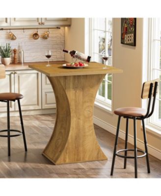39.4" H Square Bar Table, Farmhouse High Top Bistro Pub Cocktail Table with Curved Profile, Wood Home Bar Unit