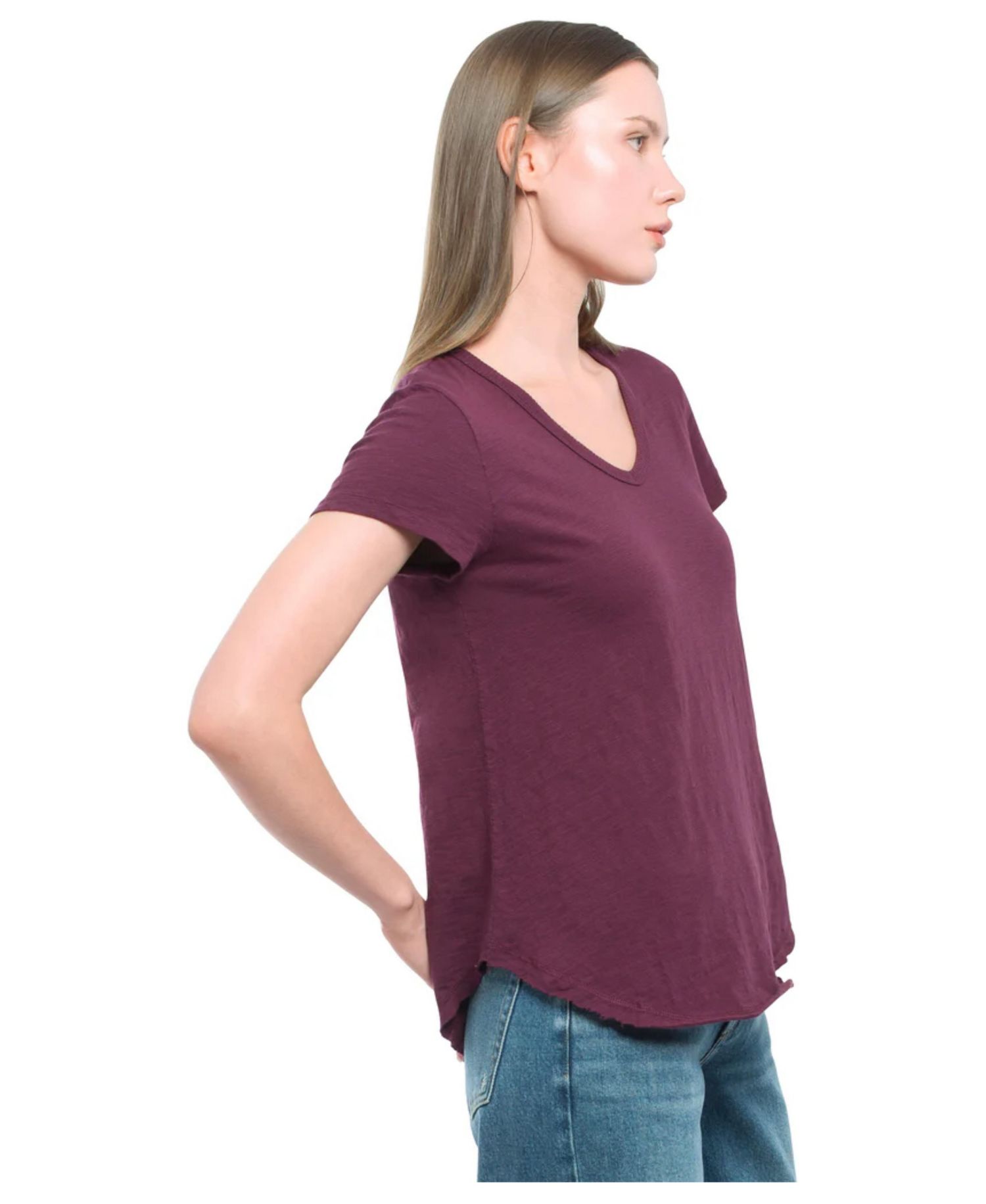 Women's Clothing Short Sleeve Shrunken V-Neck Shirttail Tee