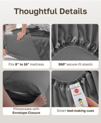 6 Piece Sheet Set with 4 Pillowcases - 400 Thread Count 100% Cotton Sateen - Deep Pocket