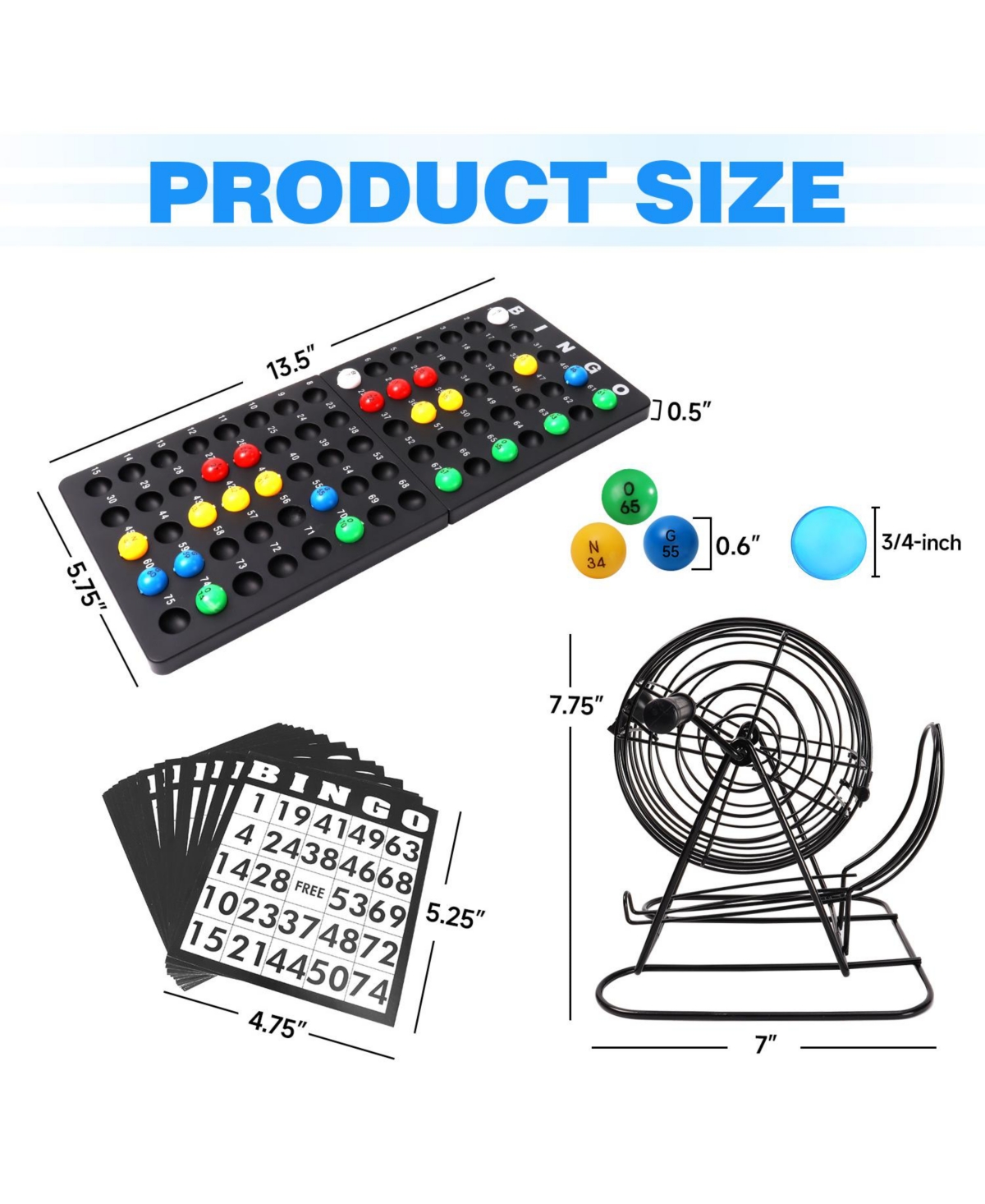 Gse Games & Sports Expert Deluxe Bingo Game Set with Bingo Cage and Master Board, 75 Bingo Balls, 150 Chips, 18 Bingo Cards