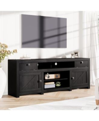 Farmhouse Wooden TV Cabinet for 65 in TVs, 25 in Tall Entertainment Center with 2 Drawers, 2 Cabinets, and 2 Open Storage Spaces