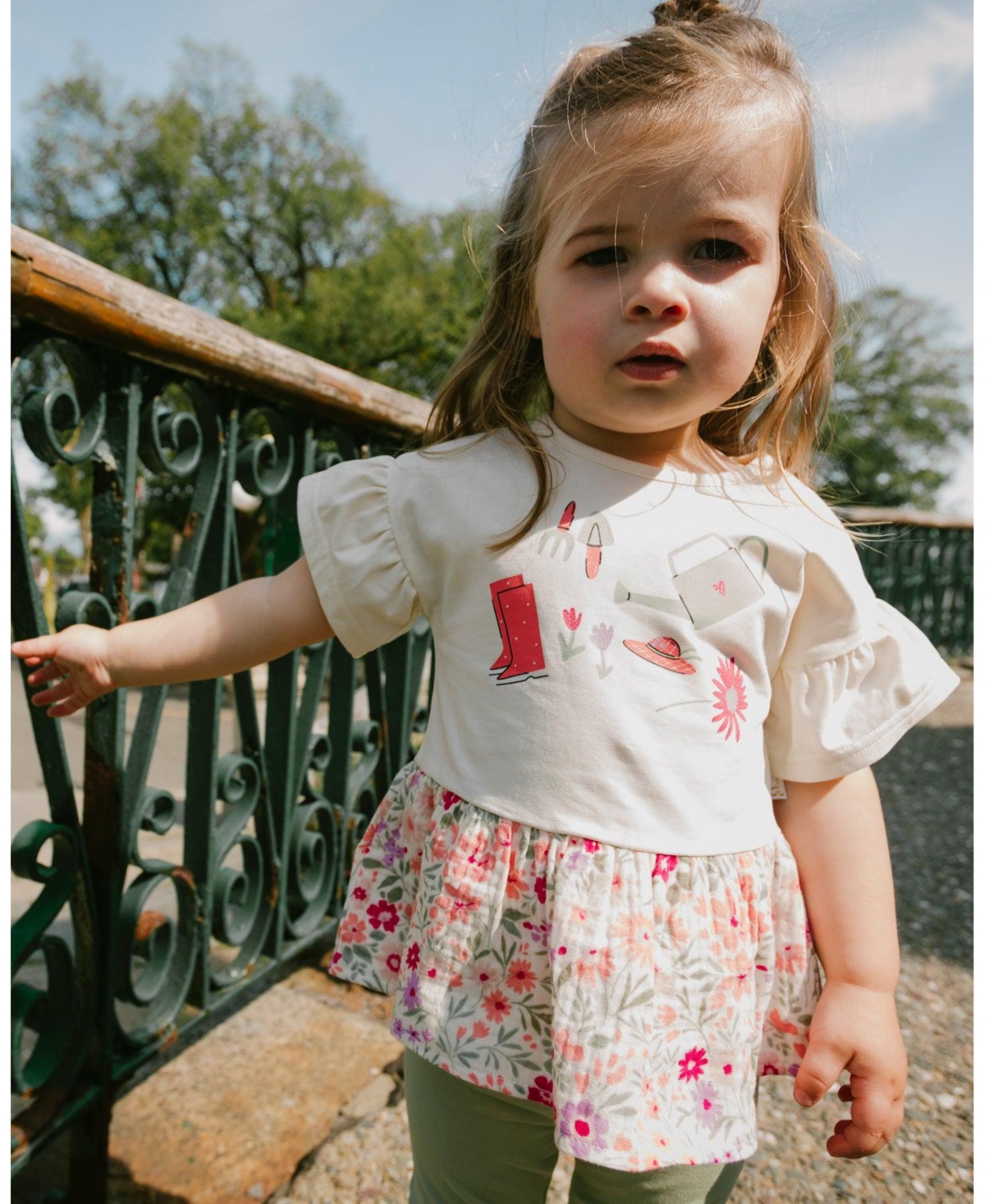 Deux par Toddler Girls Cotton Bi-Material Tunic Flowers Print