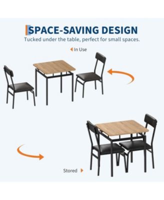 3-Piece Dining Table Set for 2, Small Kitchen Table and 2 PU Upholstered Chairs, Space-Saving Metal Frame Dinette, for Apartment, Dining Room