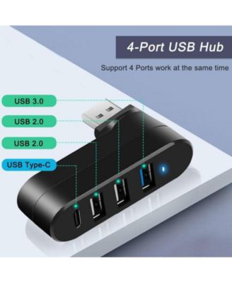 Rotatable 4 Port USB 3.0 Hub with 180° Swivel, 5Gbps SuperSpeed & USB C PD In Port