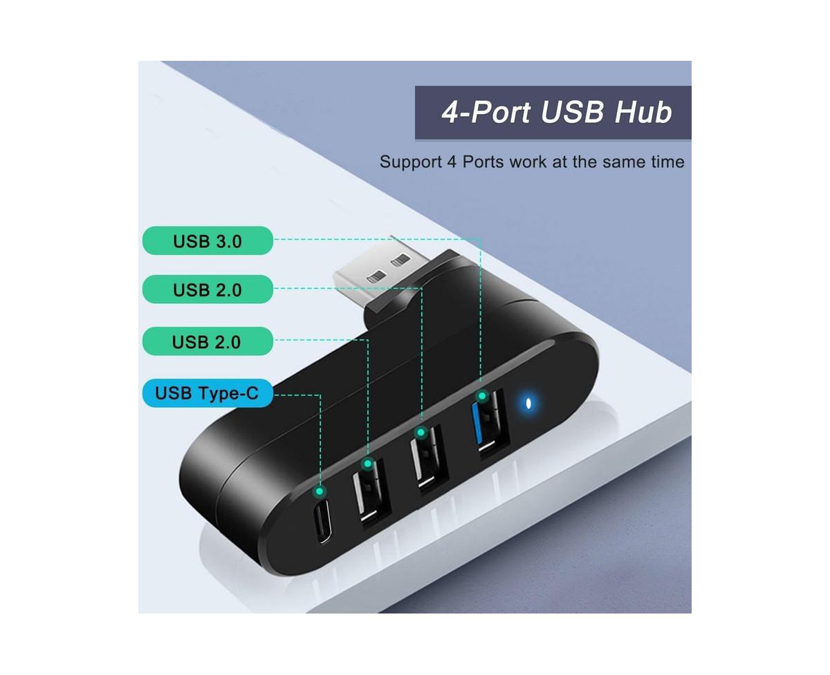 Risokeys Rotatable 4 Port Usb 3.0 Hub with 180° Swivel, 5Gbps SuperSpeed & Usb C Pd In Port