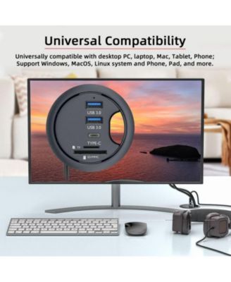 5 in 1 Flush Mount Desktop USB 3.0 Hub with 5Gbps Data Transfer and SD/TF Card Reader