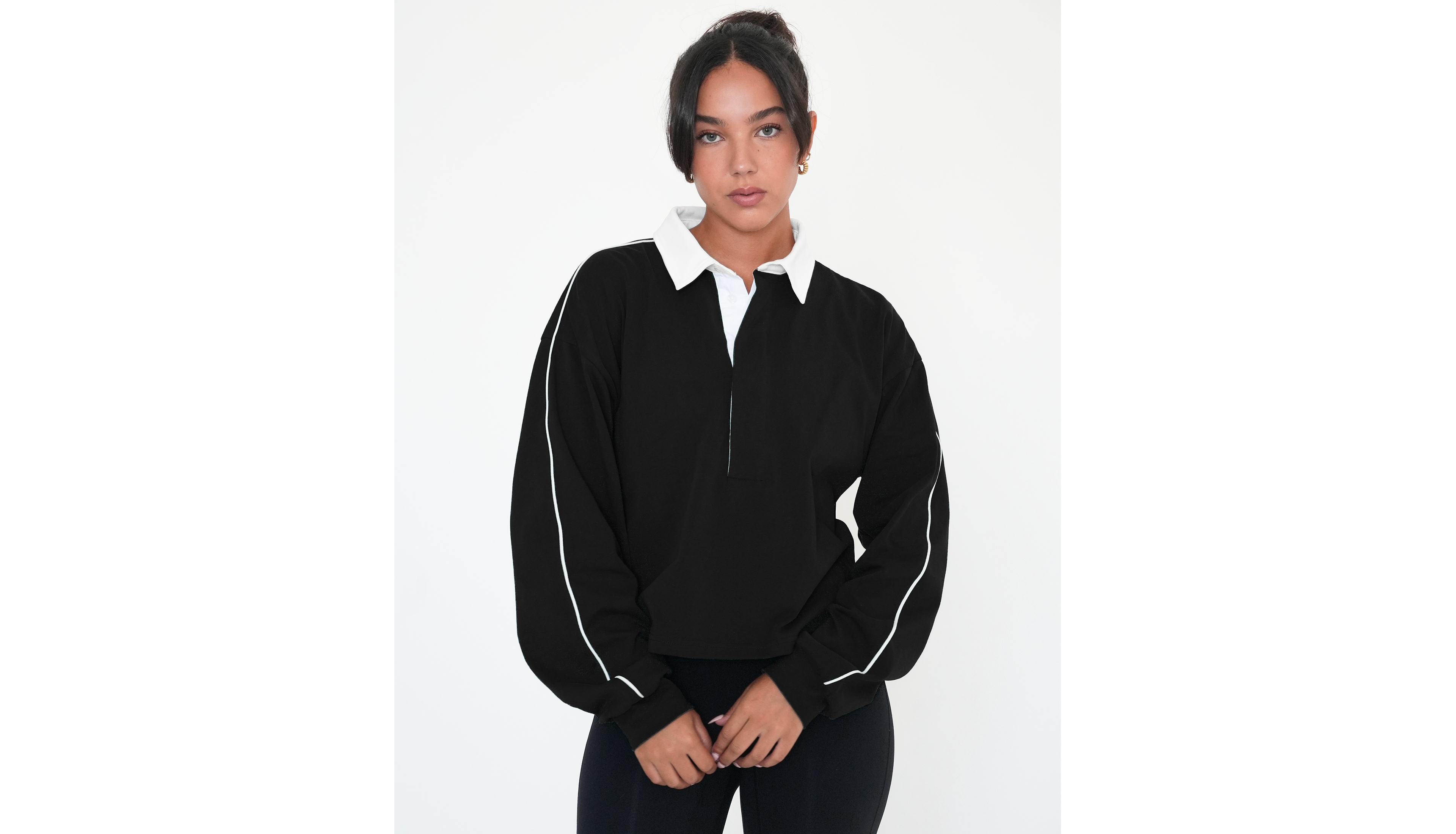 Rebody Active Women's Rugby Piping Relaxed Polo Top