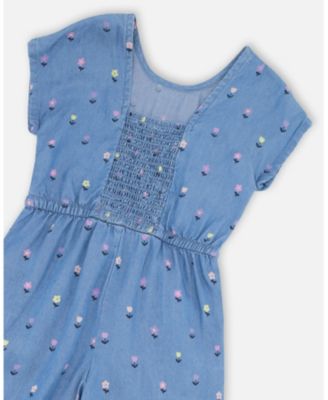 Toddler Girls Chambray Jumpsuit Flower Print