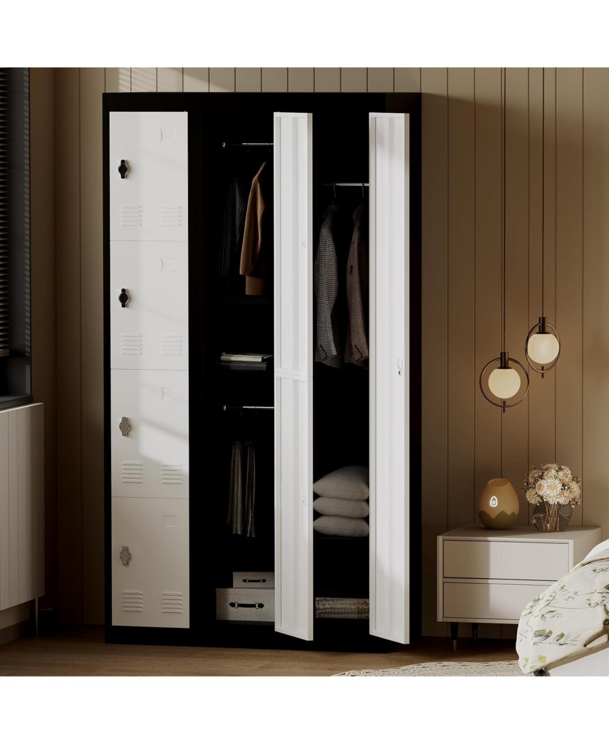 gaomon 71" Metal Locker Cabinet with Hanging Rod & 2 Shelves, Heavy Duty Steel Storage Lockable for Office, School, Gym