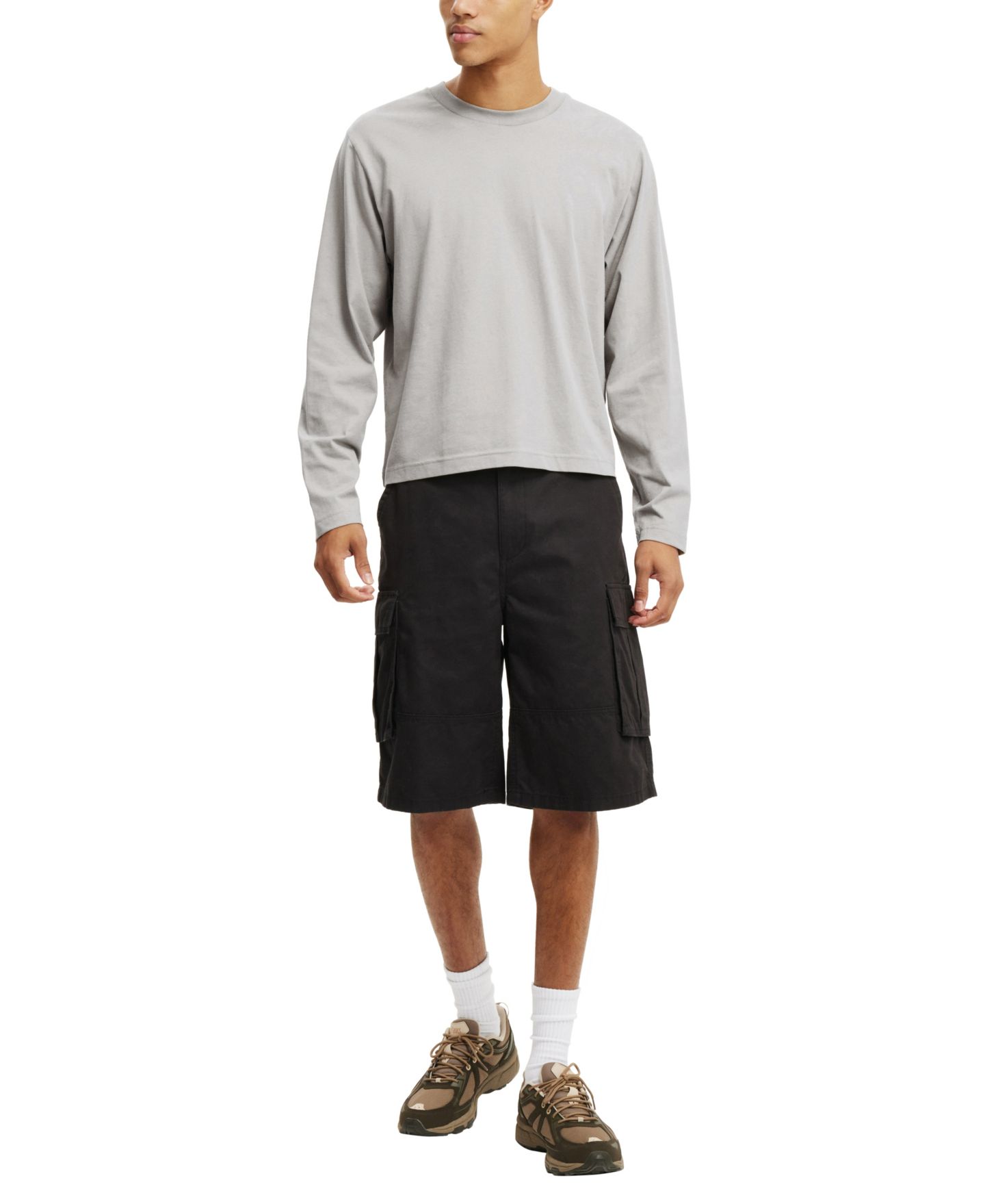 Мужская футболка Cotton On Cropped Fit Long Sleeve, цвет: Серый — фото 2