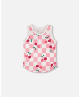 Toddler Girls Cotton Jersey Tank Top Pink Printed Cherries - Toddler|Child