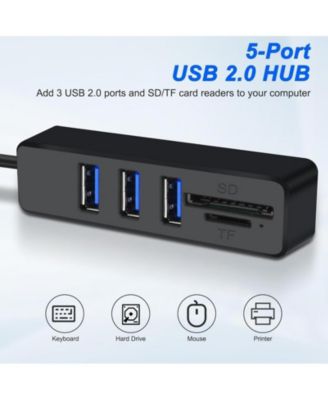 5 in 1 USB A Hub Splitter, 480Mbps Data Transfer & SD/TF Card Reader, for Laptop/Smartphone,Ideal for Office Workers