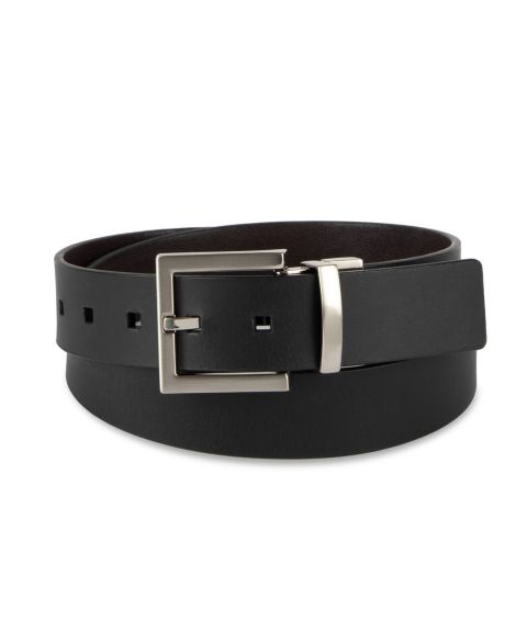 Мужской ремень Calvin Klein Reversible Rectangular Buckle Leather Belt, цвет: Чёрный / Тёмный коричневый