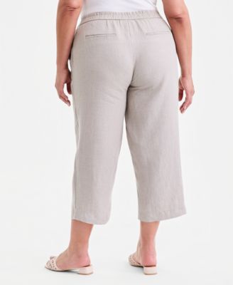 Plus Size 100% Linen Cropped Pants