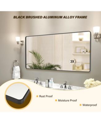 72x36 Inch Black Metal Frame Bathroom Mirror | Rounded Rectangle Anti-Rust Vanity Wall Mirror | Horizontal or Vertical Mount for Bathroom