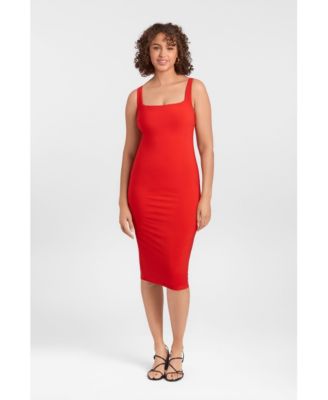 Women's Sculpting Shapewear Square Neck Tank Midi Dress