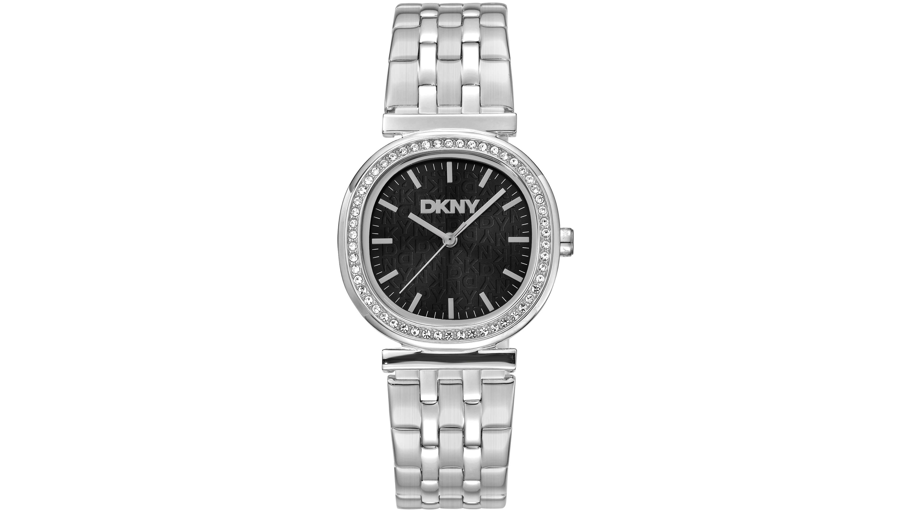 Dkny Women's Black Dial Crystal Bezel Stainless Steel Bracelet Watch, 30mm