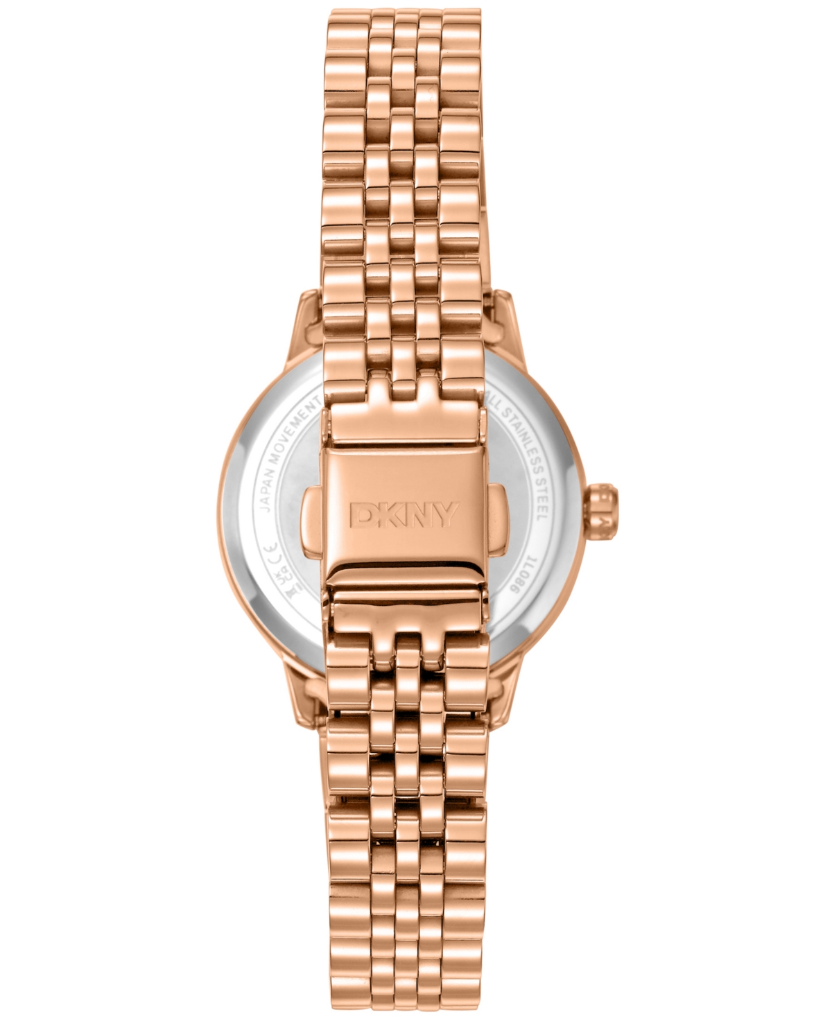 Dkny Women's White Mop Crystal Accented Dial Gold-Tone Stainless Steel Bracelet Watch, 30mm
