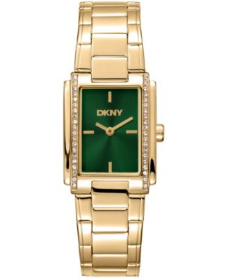 Women's Dark Green Dial Crystal Accented Case Gold-Tone Stainless Steel Bracelet Watch, 23 x 30mm