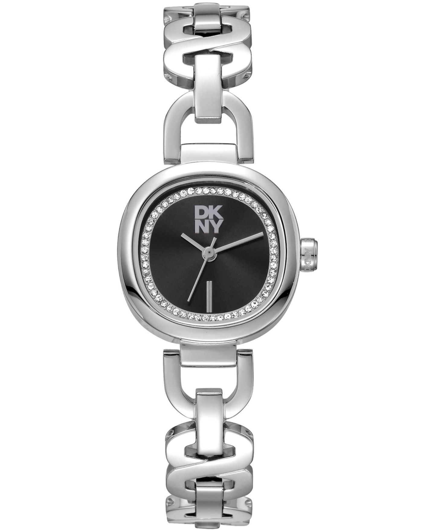 Женские часы DKNY Black Crystal Accented Dial Stainless Steel Open Link Bracelet Watch, 24mm — фото 1