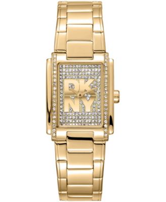 Women's Crystal Dial Crystal Accented Dial Gold-Tone Stainless Steel Bracelet Watch, 23 x 30mm
