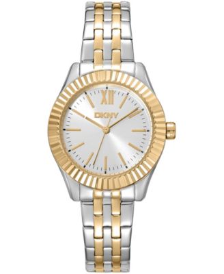 Women's Silver Dial Fluted Bezel Two-Tone Gold Stainless Steel Bracelet Watch, 30mm