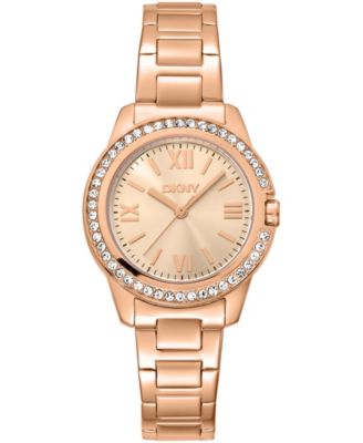 Women's Rose Gold Dial Crystal Bezel Red-Gold Tone Stainless Steel Bracelet Watch, 30mm