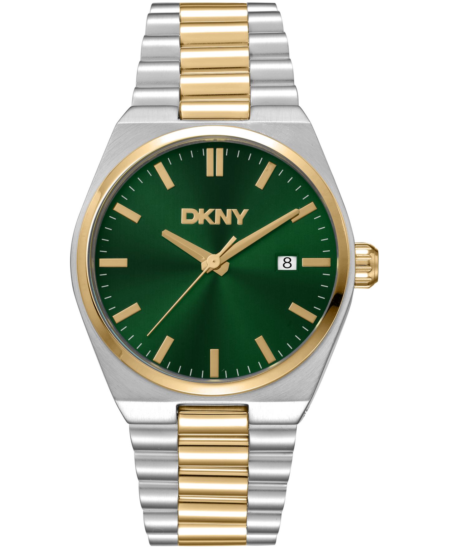 Мужские часы DKNY Date Green Dial Two-Tone Gold Stainless Steel Bracelet Watch, 40mm — фото 1