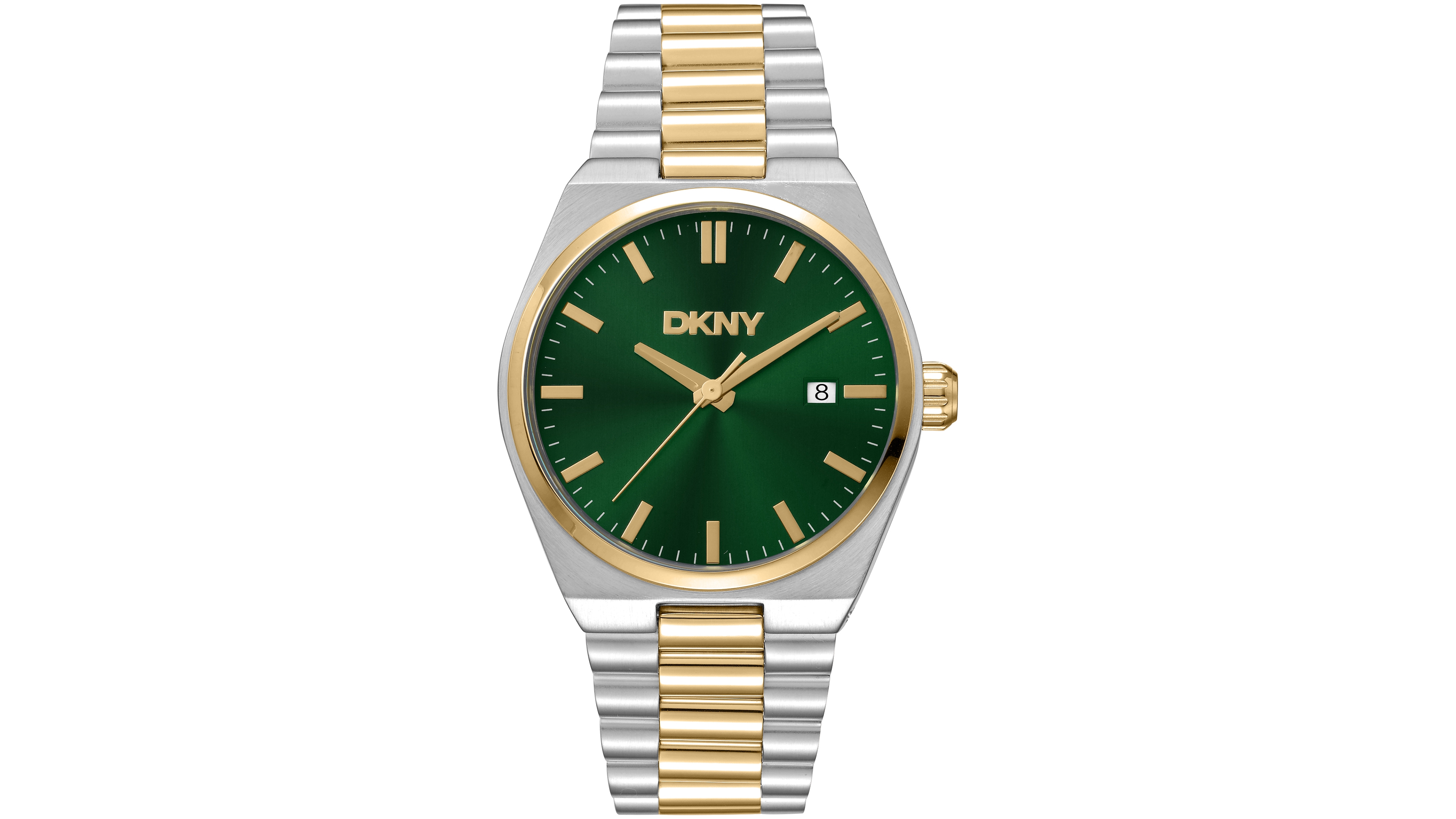Dkny Men's Date Green Dial Two-Tone Gold Stainless Steel Bracelet Watch, 40mm