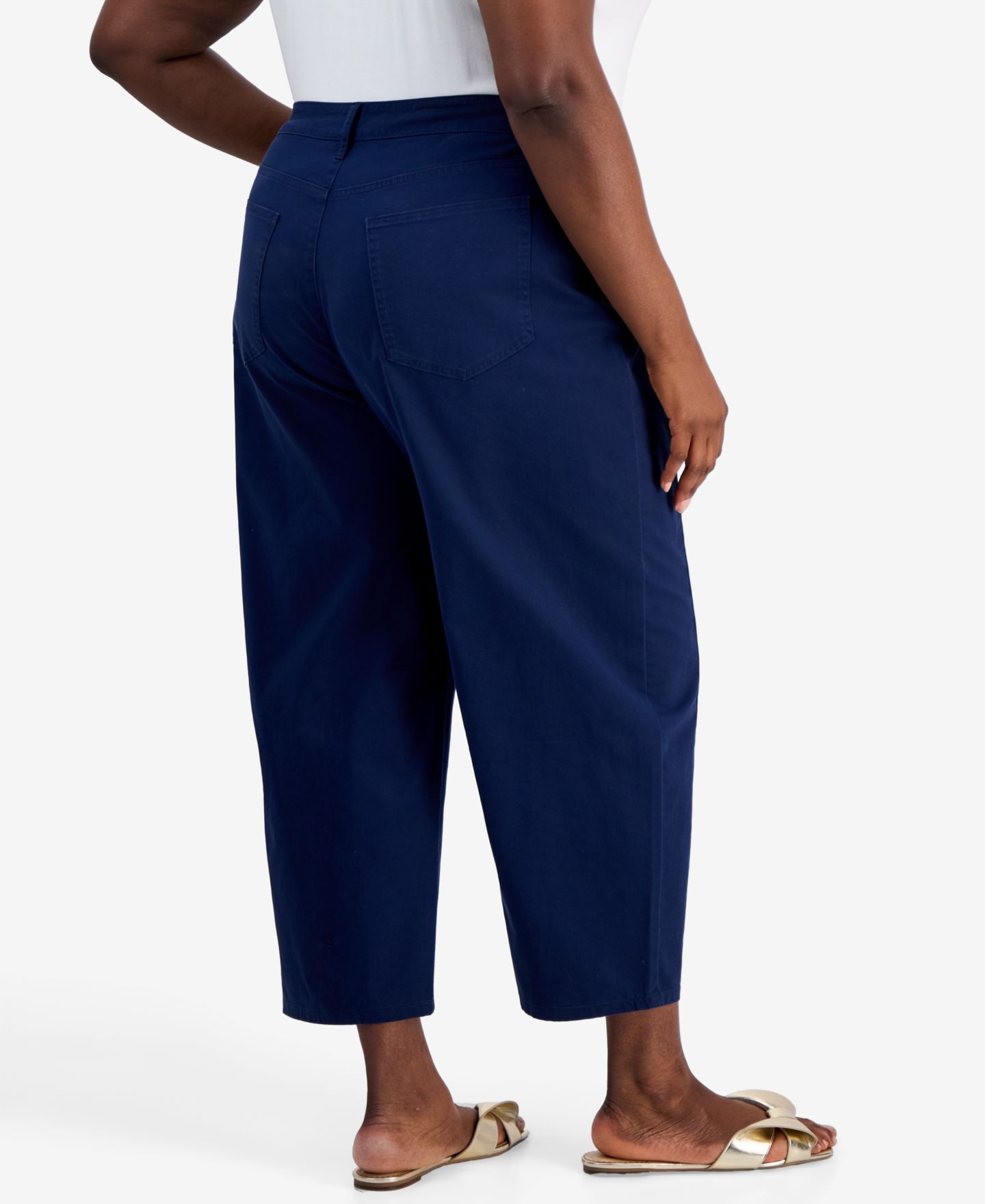 Женские брюки On 34th Trendy Plus Size High-Rise Twill Barrel-Leg, цвет: Тёмно-синий — фото 4