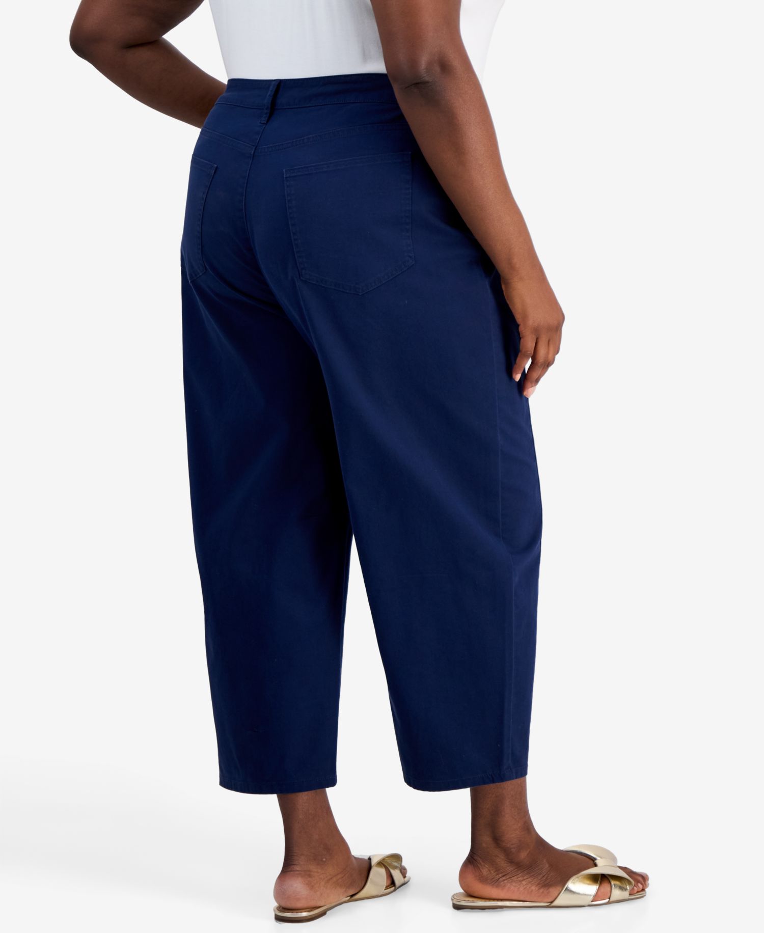 Trendy Plus Size High-Rise Twill Barrel-Leg Pants