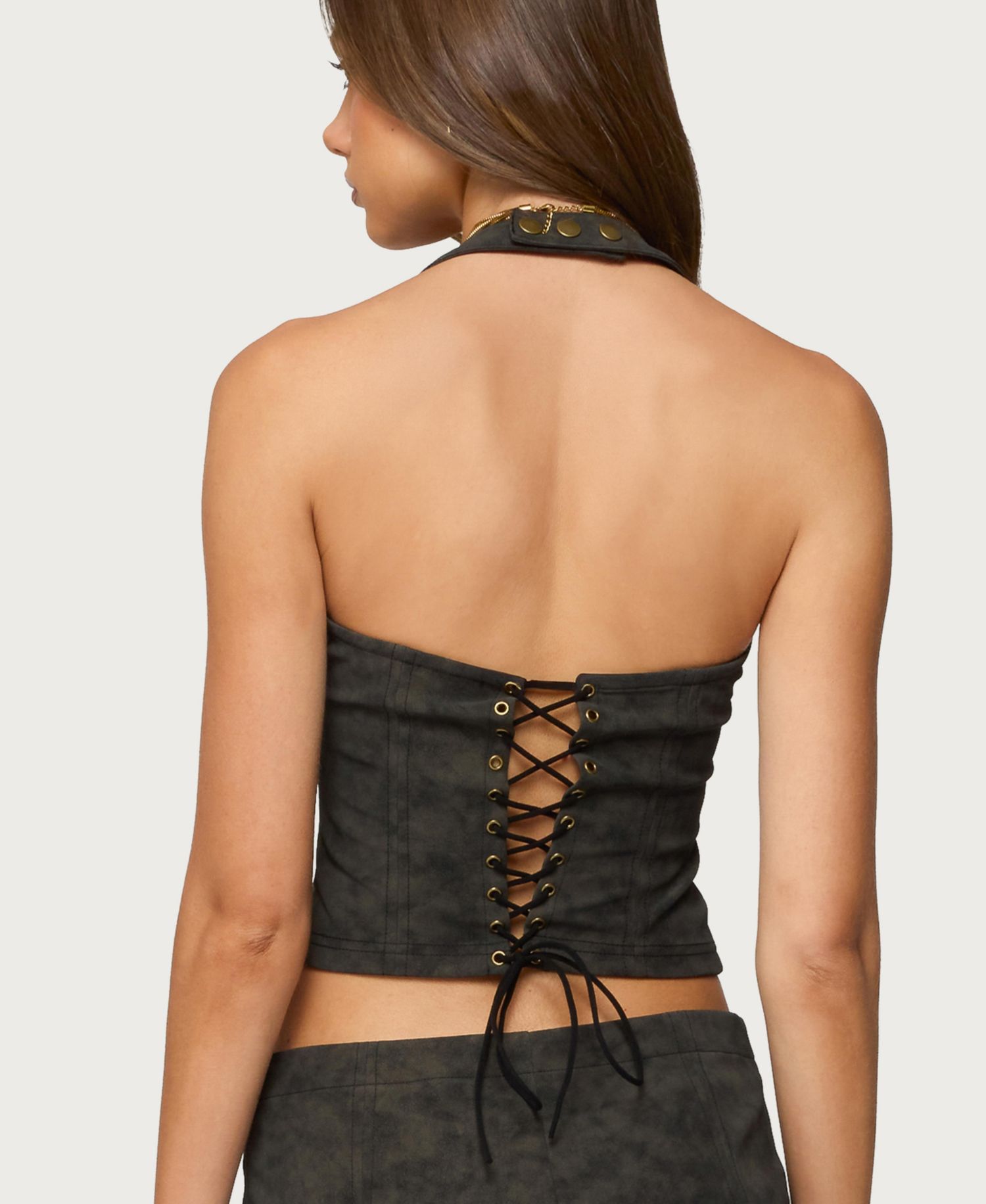 Women's Taia Distressed Faux Leather Corset