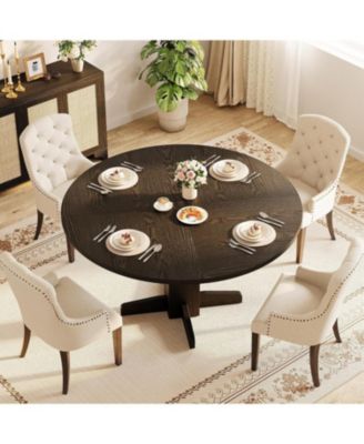 Farmhouse Dining Program 47-Inch Wood Table with a Sturdy Pedestal Base for Seating 4–6 People, Round Dining Table