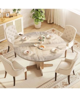 Farmhouse Dining Program 47-Inch Wood Table with a Sturdy Pedestal Base for Seating 4–6 People, Round Dining Table