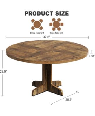 Round Dining Table for 4, 47" Dining Room Table with Wooden Base, Circle Kitchen Dinner Table for Dining Room, Kitchen, Living Room