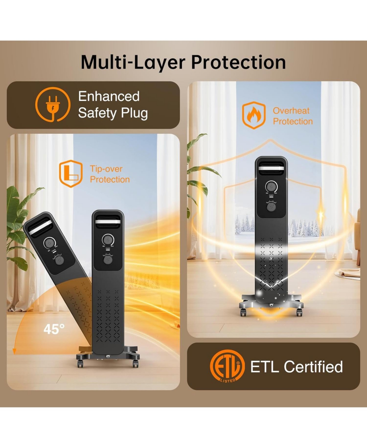 Cowsar 1500W Oil Filled Radiator Heater with Safety Protection