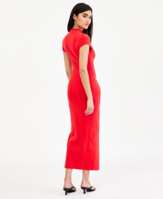 Women's Cap-Sleeve Mock-Neck Midi Dress