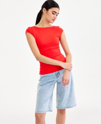 Women's Shelf-Bra Cap-Sleeve Top