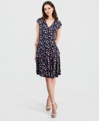 Women's Printed Cap-Sleeve A-Line Dress