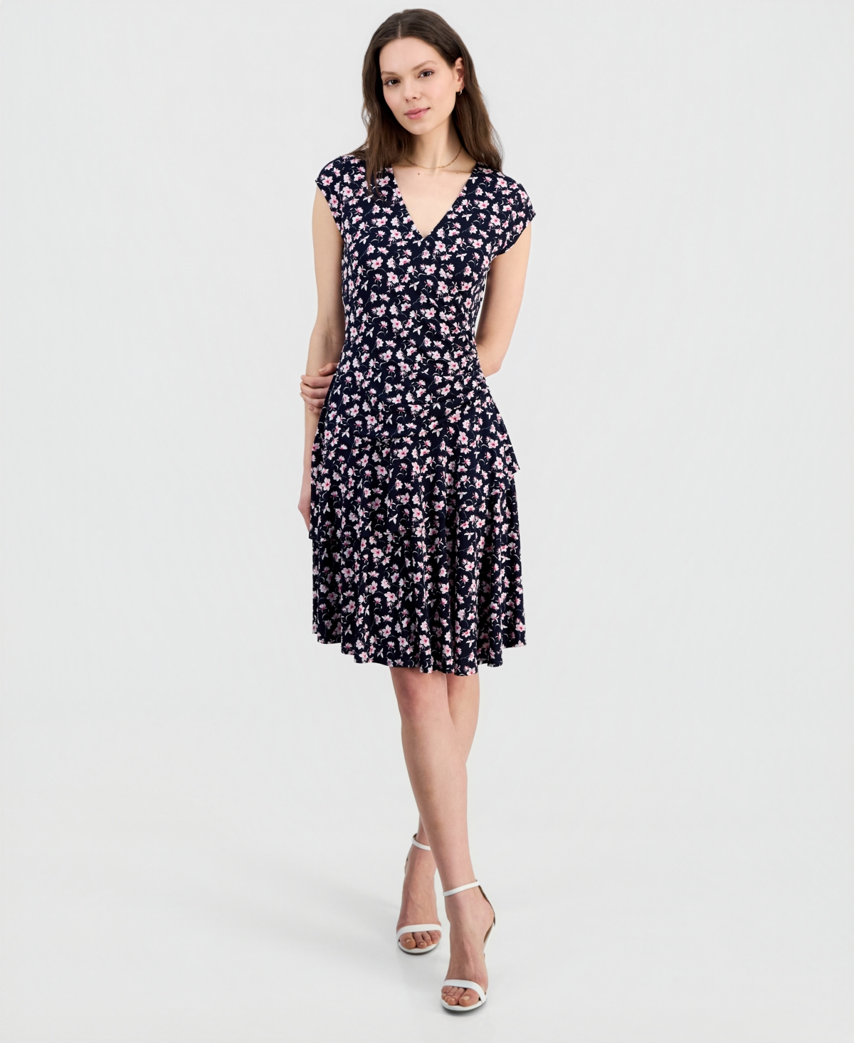 Robbie Bee Women's Printed Cap-Sleeve A-Line Dress