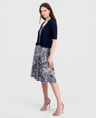 Women's Printed Dress & Pointelle Shrug Set