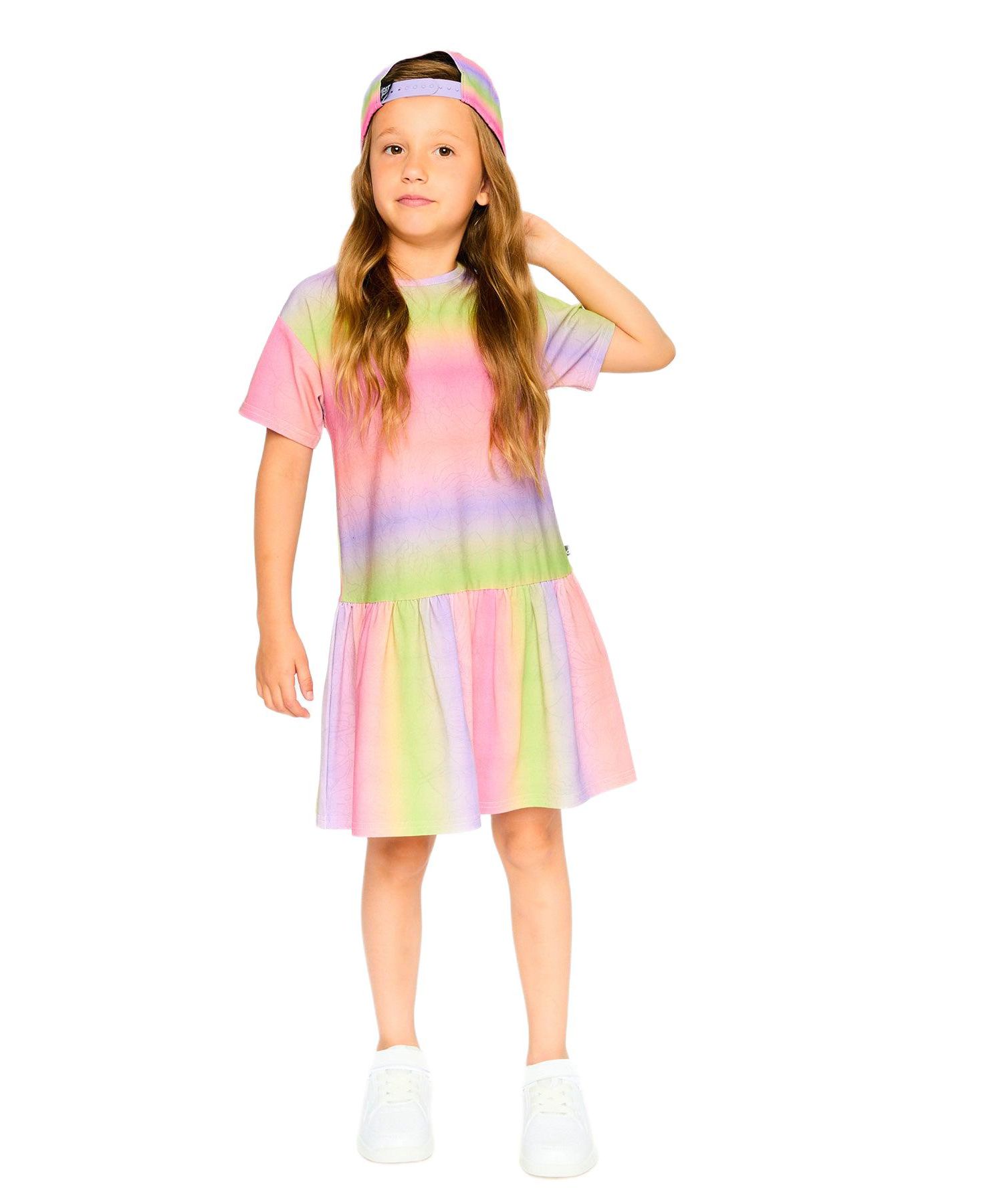 Big Girls Printed Jersey Dress with Heart Back Cut Out Multicolor
