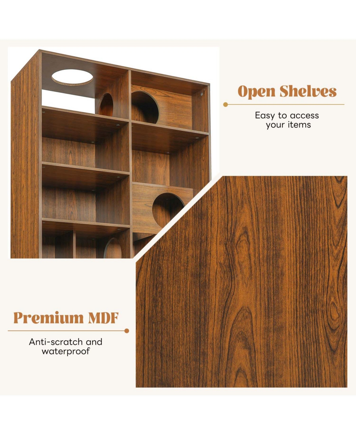 Aostirmotor Modern 2-in-1 Bookshelf Cat House: Litter Box Enclosure & Climbing Tree with Storage