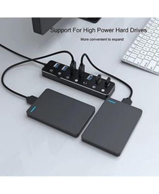 Aluminum 7-Port USB 3.0 Hub - 23.6 inch Cable Sub-Control Switch 5Gbps LED Indicator HUB, Ideal for Home, Office