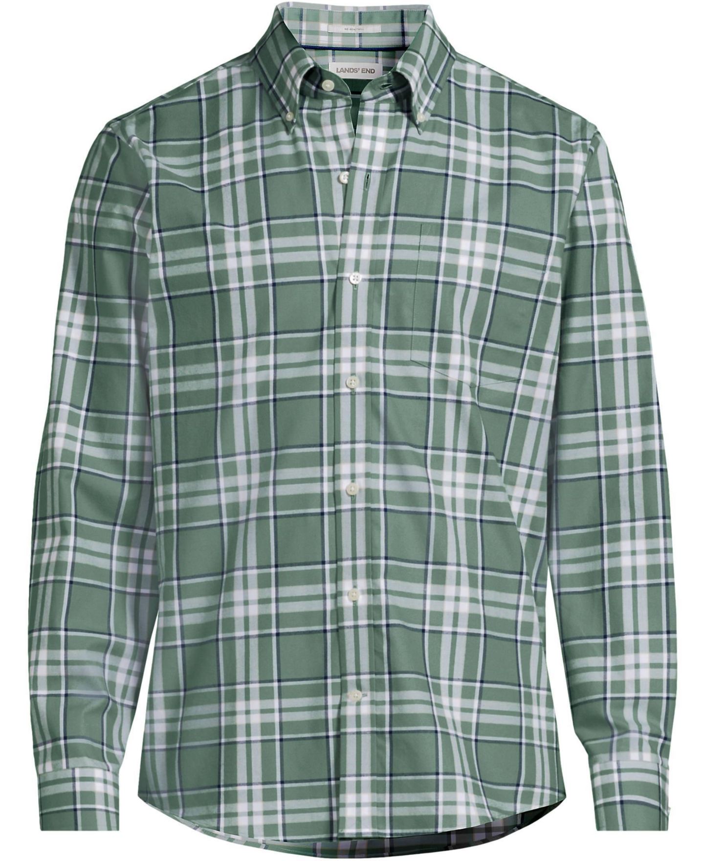 Мужская рубашка Lands' End Traditional Fit No Iron Twill, цвет: Тёмно-синий клетчатый — фото 3