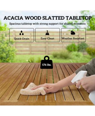 Outdoor Dining Set for 4, Acacia Wood Table and Stackable Chairs
