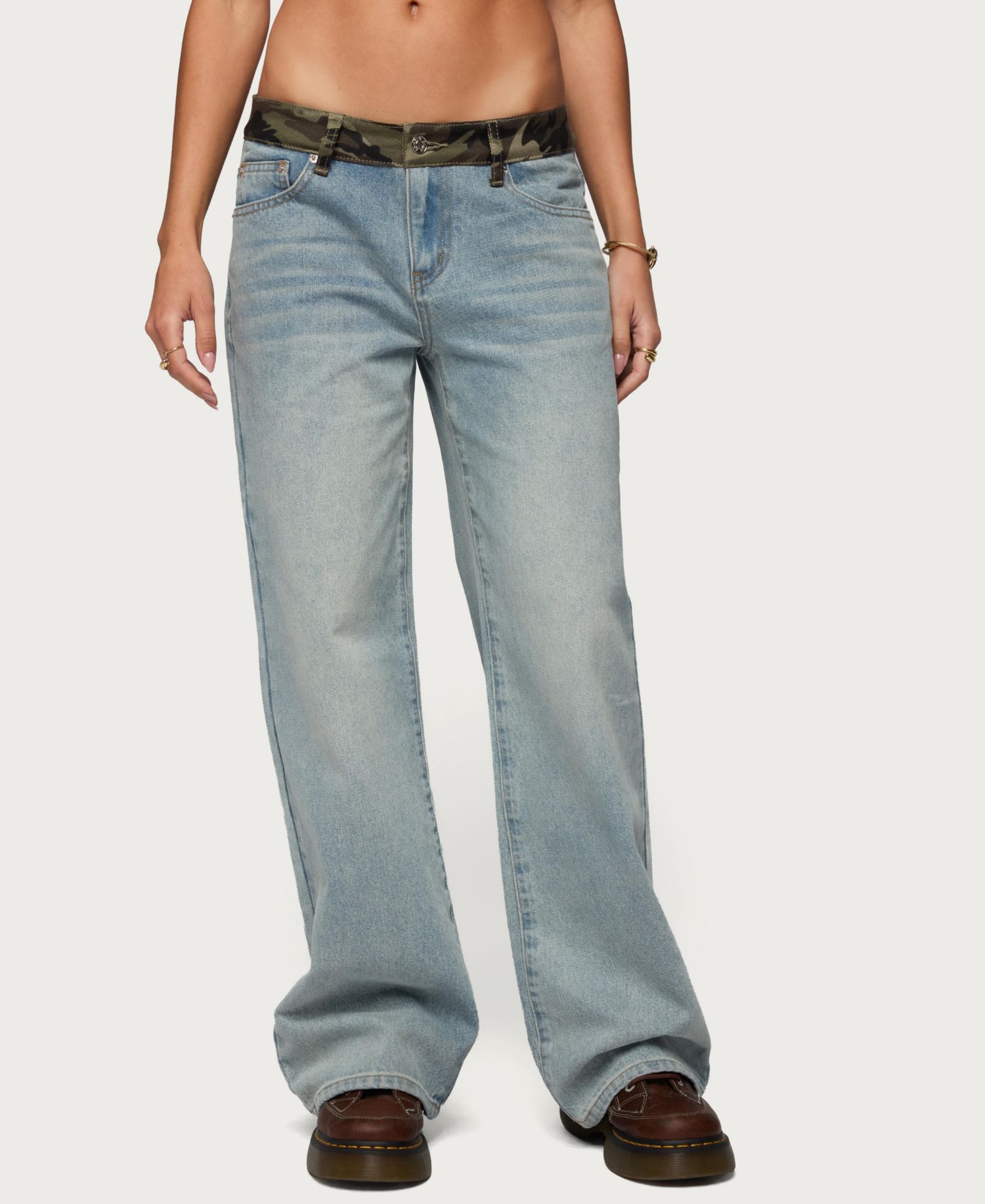 Women's Camo Waist Low Rise Baggy Jeans