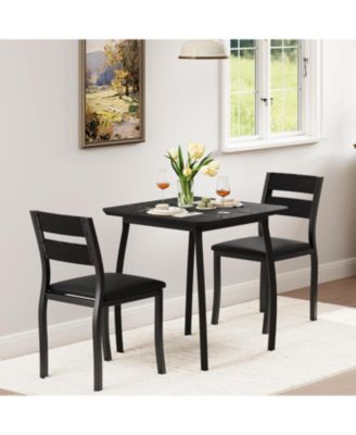 3Pcs Dining Table Set for 2, Small Kitchen Table Set with 2 Upholstered Chairs and Metal Frame & Wood Tabletop, Apartment, Home Kitchen