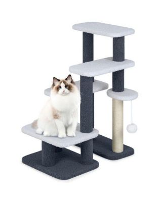 2-in-1 Pet Steps & Activity Center for Elderly Cats and Small Dogs, 4-Level Stairs with Scratching Post