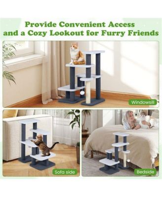 2-in-1 Pet Steps & Activity Center for Elderly Cats and Small Dogs, 4-Level Stairs with Scratching Post